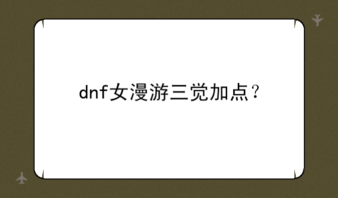 dnf女漫游三觉加点？