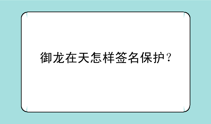 御龙在天怎样签名保护？