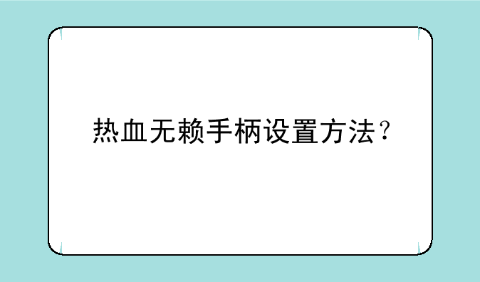 热血无赖手柄设置方法？