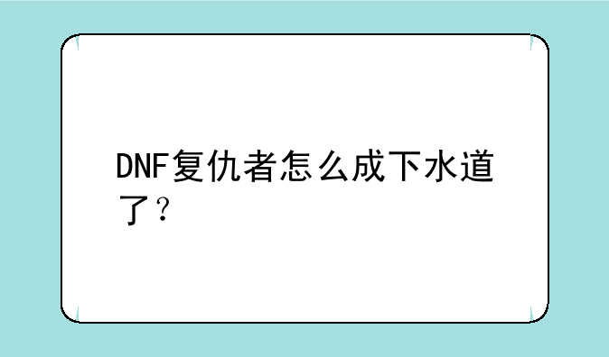 DNF复仇者怎么成下水道了？