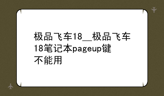 极品飞车18__极品飞车18笔记本pageup键不能用
