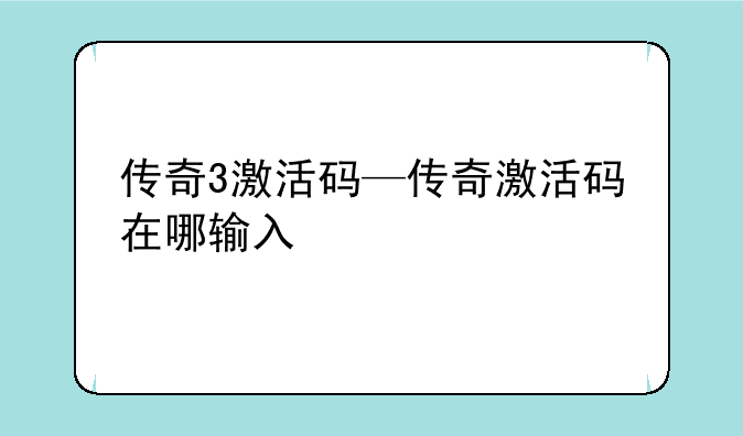 传奇3激活码—传奇激活码在哪输入