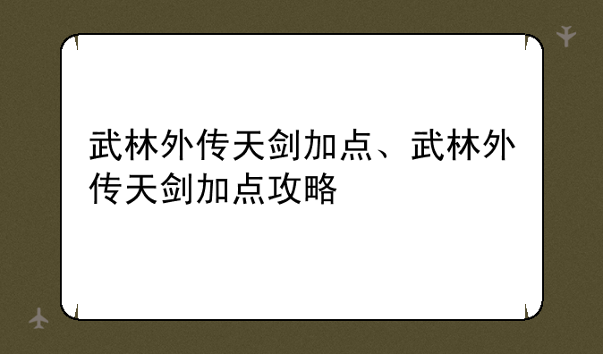 武林外传天剑加点、武林外传天剑加点攻略