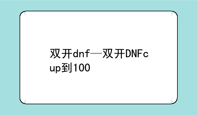 双开dnf—双开DNFcup到100